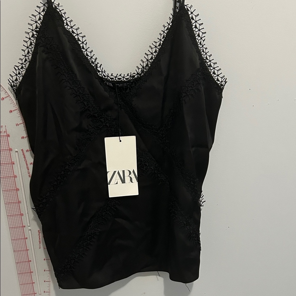 Zara Black Camisole with Lace Trim